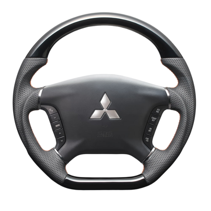 高品質の証ユーロステッチ採用 (ピアノブラックxオレンジステッチ) 純正交換ガングリップステアリング デリカD5 CV系 前期  H19/1-H30/12 LS295