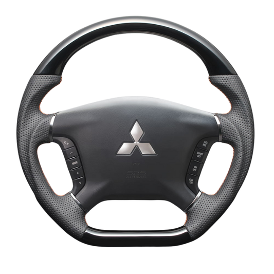 高品質の証ユーロステッチ採用 (ピアノブラックxオレンジステッチ) 純正交換ガングリップステアリング デリカD5 CV系 前期  H19/1-H30/12 LS295