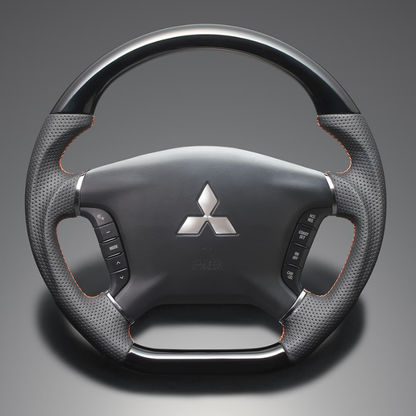 高品質の証ユーロステッチ採用 (ピアノブラックxオレンジステッチ) 純正交換ガングリップステアリング デリカD5 CV系 前期  H19/1-H30/12 LS295