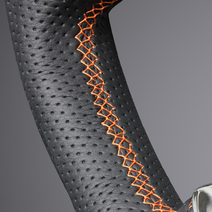 高品質の証ユーロステッチ採用 (ピアノブラックxオレンジステッチ) 純正交換ガングリップステアリング デリカD5 CV系 前期  H19/1-H30/12 LS295