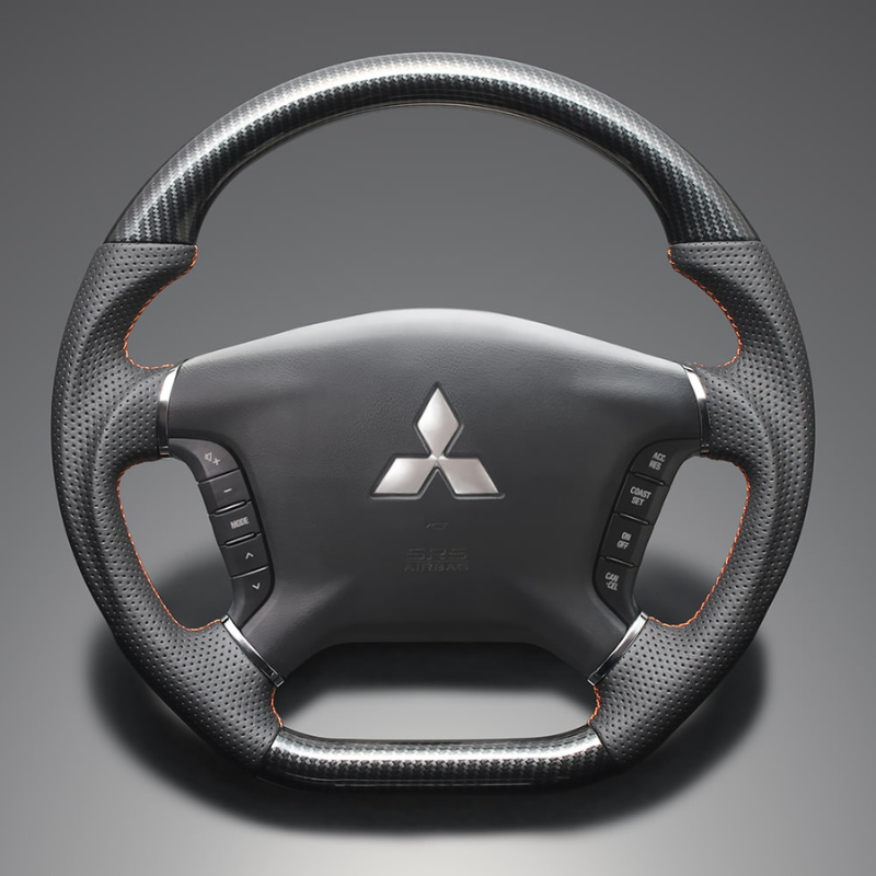 高品質の証ユーロステッチ採用 (カーボン調xオレンジステッチ) 純正交換ガングリップステアリング デリカD5 CV系 前期  H19/1-H30/12 LS296