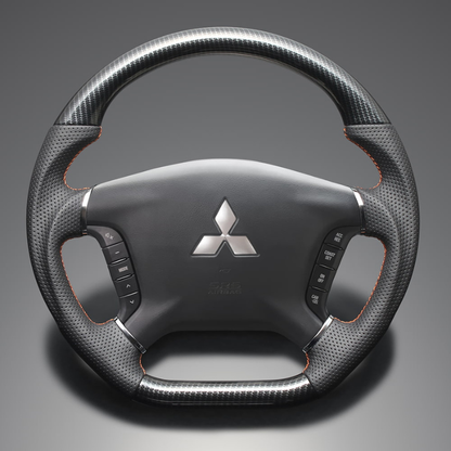 高品質の証ユーロステッチ採用 (カーボン調xオレンジステッチ) 純正交換ガングリップステアリング デリカD5 CV系 前期  H19/1-H30/12 LS296