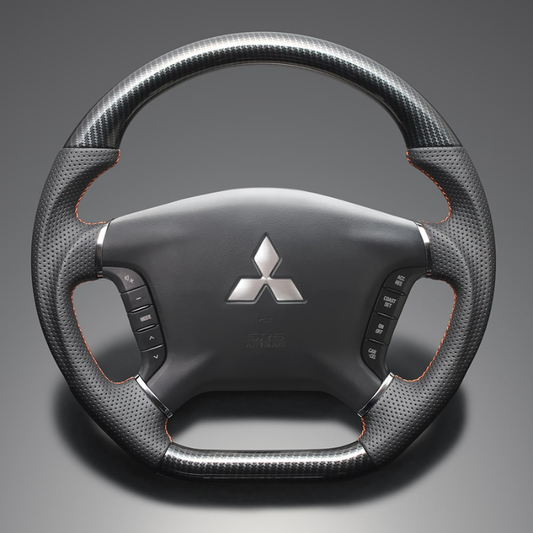 高品質の証ユーロステッチ採用 (カーボン調xオレンジステッチ) 純正交換ガングリップステアリング デリカD5 CV系 前期  H19/1-H30/12 LS296