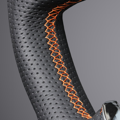 高品質の証ユーロステッチ採用 (カーボン調xオレンジステッチ) 純正交換ガングリップステアリング デリカD5 CV系 前期  H19/1-H30/12 LS296