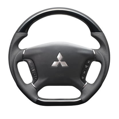 高品質の証ユーロステッチ採用 (ピアノブラックxシルバーステッチ) 純正交換ガングリップステアリング デリカD5 CV系 前期  H19/1-H30/12 LS297