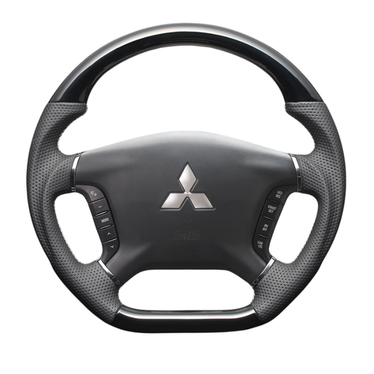 高品質の証ユーロステッチ採用 (ピアノブラックxシルバーステッチ) 純正交換ガングリップステアリング デリカD5 CV系 前期  H19/1-H30/12 LS297