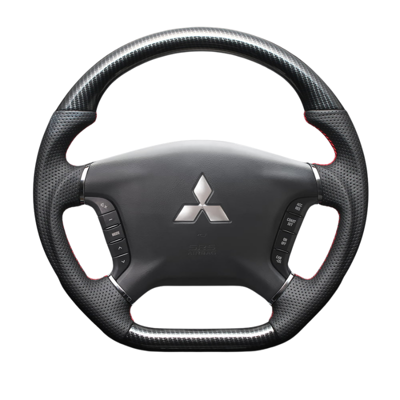 高品質の証ユーロステッチ採用 (カーボン調xレッドステッチ) 純正交換ガングリップステアリング デリカD5 CV系 前期  H19/1-H30/12 LS298