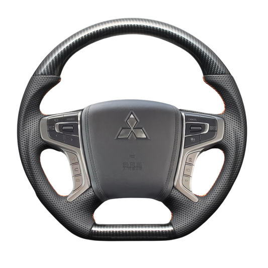 高品質の証ユーロステッチ採用 (カーボン調xオレンジステッチ) 純正交換ガングリップステアリング デリカD5 CV系 後期 R1/2- LS300