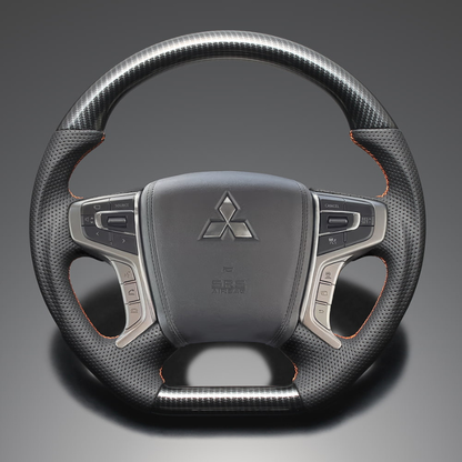 高品質の証ユーロステッチ採用 (カーボン調xオレンジステッチ) 純正交換ガングリップステアリング デリカD5 CV系 後期 R1/2- LS300