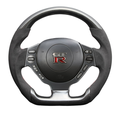 最上位モデル (艶ありリアルカーボン× アルカンターBK×レッドステッチ) 純正交換ガングリップステアリング GT-R  R35前中期 H19/12-H28/7 LS302