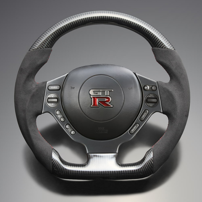 最上位モデル (艶ありリアルカーボン× アルカンターBK×レッドステッチ) 純正交換ガングリップステアリング GT-R  R35前中期 H19/12-H28/7 LS302