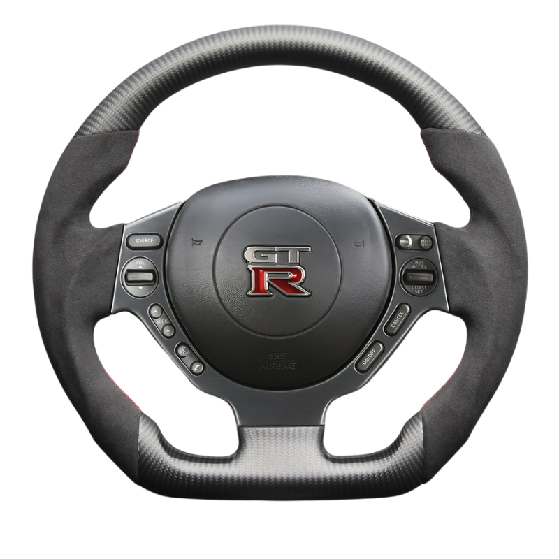 最上位モデル (マットリアルカーボン x アルカンターラBK x レッドステッチ) 純正交換ガングリップステアリング GT-R  R35前中期 H19/12-H28/7 LS303
