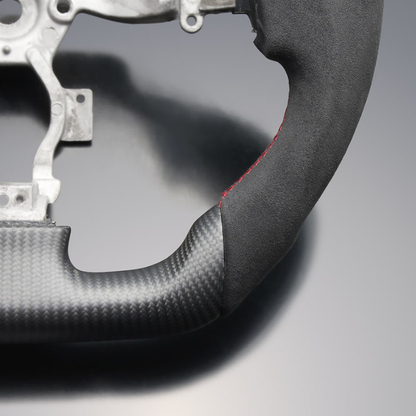 最上位モデル (マットリアルカーボン x アルカンターラBK x レッドステッチ) 純正交換ガングリップステアリング GT-R  R35前中期 H19/12-H28/7 LS303