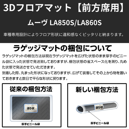 MOVE前列用マット (ブラックTPE素材) 3Dフロアマットフロント左右セット用 ムーヴ LA850 R7/6- LM225 洗えるマット新車にお薦め！