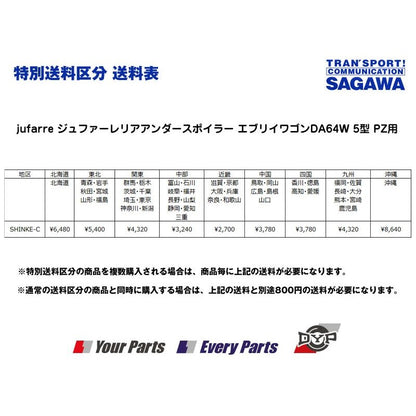 【ブリーズブルーメタリックZLU】jufarre ジュファーレリアアンダースポイラー エブリイワゴンDA64W 5/6型 PZ系