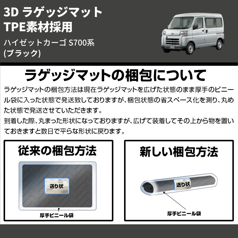 (ブラック) TPE素材採用 3D ラゲッジマット ハイゼットカーゴ S700系