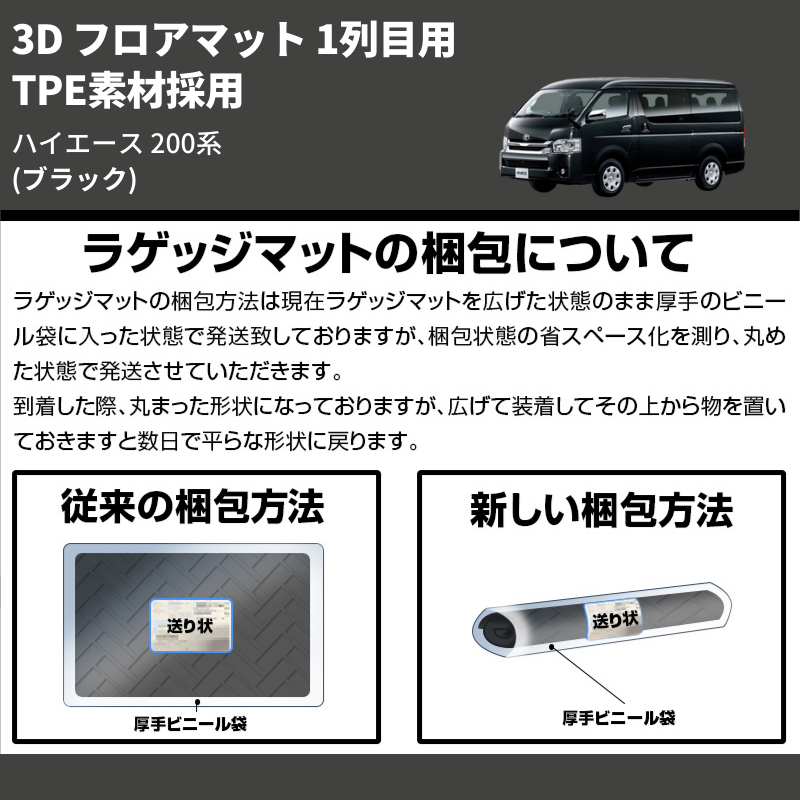 (ブラック) TPE素材採用 3D フロアマット 1列目用 ハイエース 200系 ワイド用