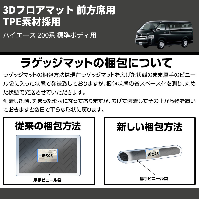 (前方席用) TPE素材採用 3Dフロアマット ハイエース 200系 標準ボディ用