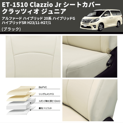 (ブラック) ET-1510 Clazzio Jr シートカバー クラッツィオ ジュニア アルファード ハイブリッド 20系 ハイブリッドG ハイブリッドSR H23/11-H27/1