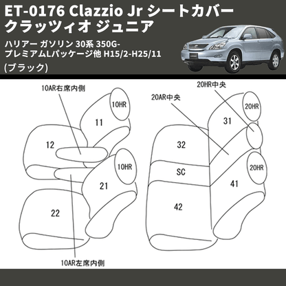 (ブラック) ET-0176 Clazzio Jr シートカバー クラッツィオ ジュニア ハリアー ガソリン 30系 350G-プレミアムLパッケージ他 H15/2-H25/11