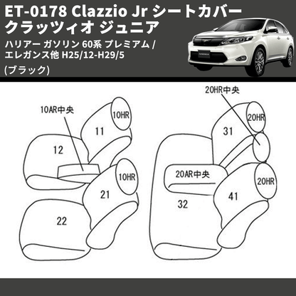 (ブラック) ET-0178 Clazzio Jr シートカバー クラッツィオ ジュニア ハリアー ガソリン 60系 プレミアム / エレガンス他 H25/12-H29/5