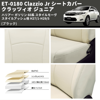 (ブラック) ET-0180 Clazzio Jr シートカバー クラッツィオ ジュニア ハリアー ガソリン 60系 スタイルモーヴ スタイルアッシュ他 H27/1-H29/5