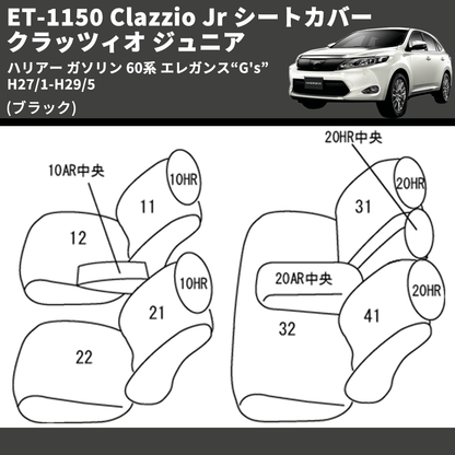 (ブラック) ET-1150 Clazzio Jr シートカバー クラッツィオ ジュニア ハリアー ガソリン 60系 エレガンス“G's” H27/1-H29/5