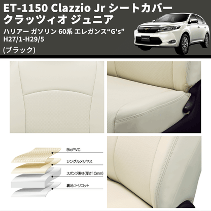 (ブラック) ET-1150 Clazzio Jr シートカバー クラッツィオ ジュニア ハリアー ガソリン 60系 エレガンス“G's” H27/1-H29/5