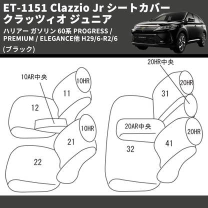 (ブラック) ET-1151 Clazzio Jr シートカバー クラッツィオ ジュニア ハリアー ガソリン 60系 PROGRESS /PREMIUM / ELEGANCE他 H29/6-R2/6
