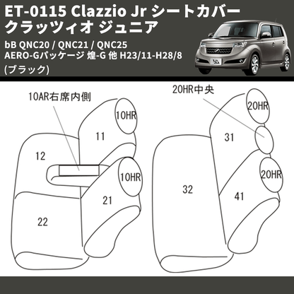 (ブラック) ET-0115 Clazzio Jr シートカバー クラッツィオ ジュニア bB QNC20 / QNC21 / QNC25 AERO-Gパッケージ 煌-G 他 H23/11-H28/8