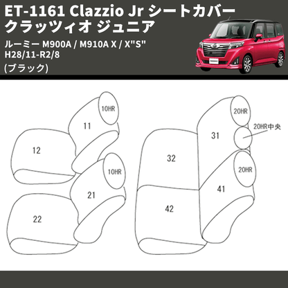 (ブラック) ET-1161 Clazzio Jr シートカバー クラッツィオ ジュニア ルーミー M900A / M910A X / X"S" H28/11-R2/8