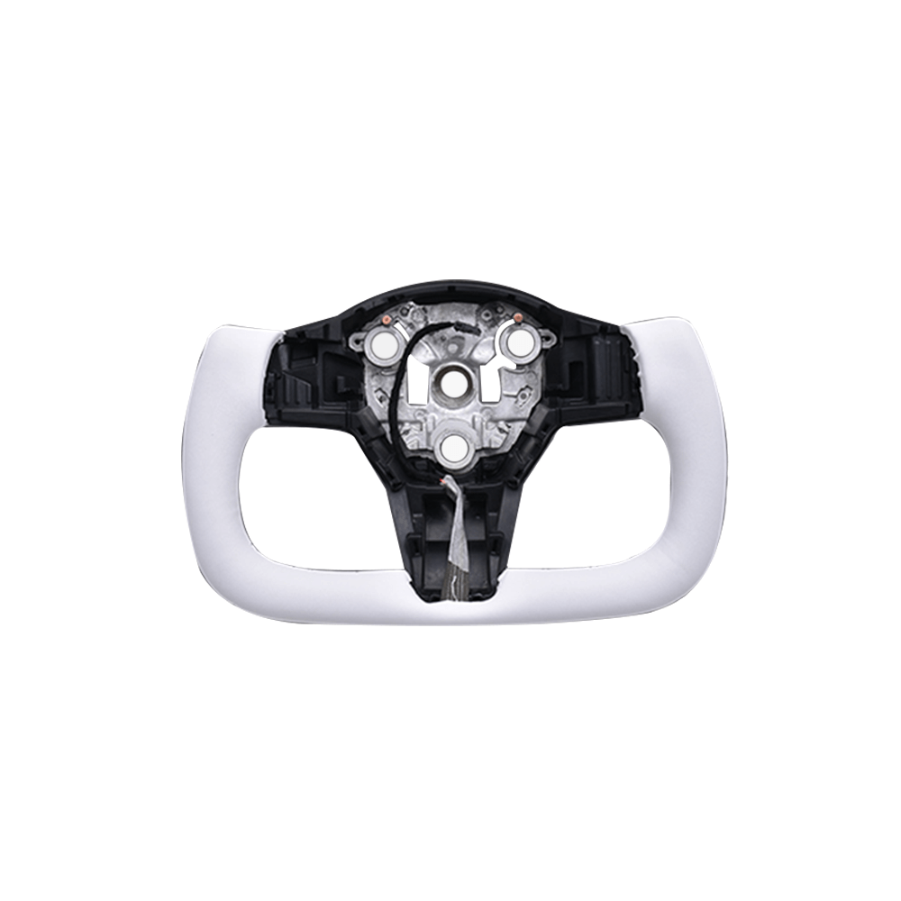 (PVCホワイトレザー×ホワイトユーロステッチ)  ヨークデザイン ステアリング テスラ model-Y 2022.9-