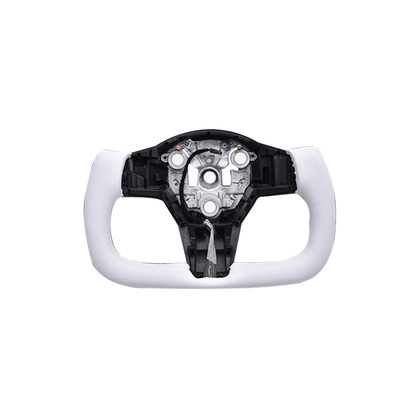 (PVCホワイトレザー×ホワイトユーロステッチ)  ヨークデザイン ステアリング テスラ model-Y 2022.9-