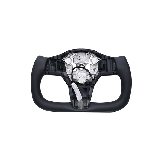 (PVCブラックレザー×リアルカーボン×ブラックユーロステッチ)  ヨークデザイン ステアリング テスラ model-Y 2022.9-