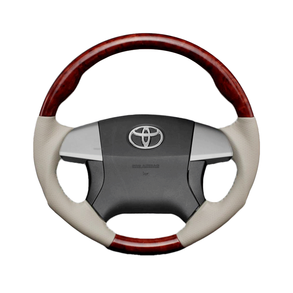 (茶木目×グレージュ) 車種専用設計 高品質 ガングリップ ウッド×パンチング 本皮調 レザーステアリング アイシス 10系