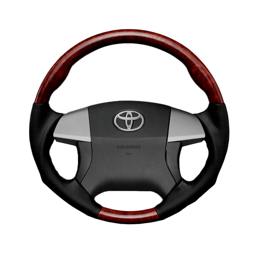 (茶木目×ダークグレー) 車種専用設計 高品質 ガングリップ ウッド×パンチング 本皮調 レザーステアリング アイシス 10系