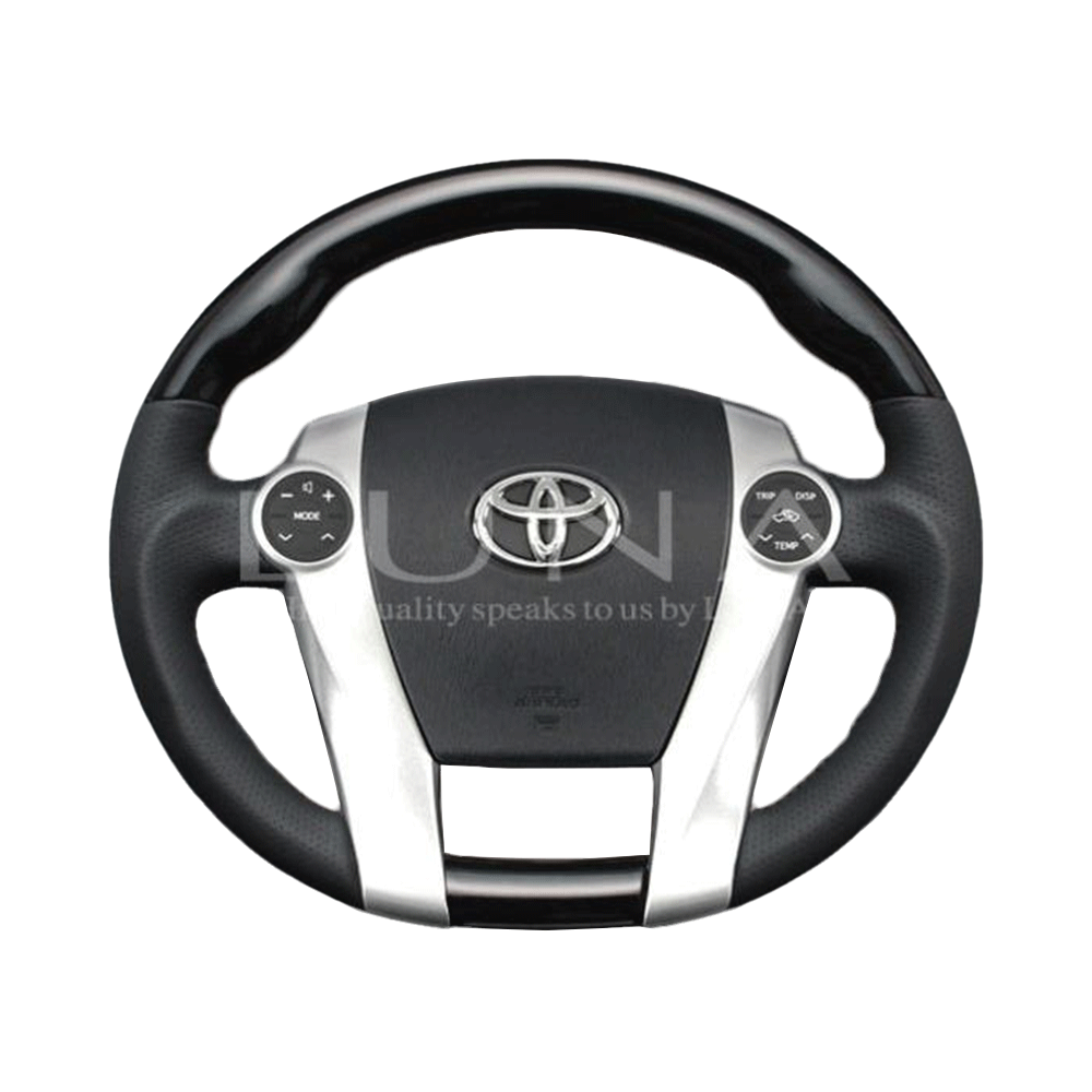 (黒木目) 車種専用設計 高品質 ガングリップ ウッド×パンチング 本皮調 レザーステアリング アクア NHP10系