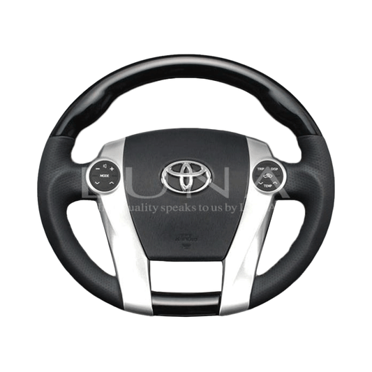 (黒木目) 車種専用設計 高品質 ガングリップ ウッド×パンチング 本皮調 レザーステアリング アクア NHP10系