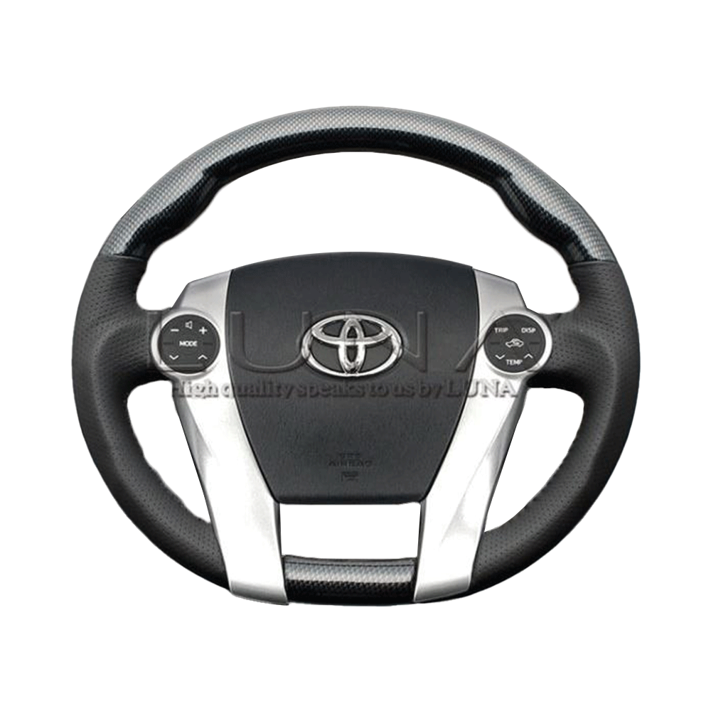 (ブラックカーボン調) 車種専用設計 高品質 ガングリップ ウッド×パンチング 本皮調 レザーステアリング アクア NHP10系