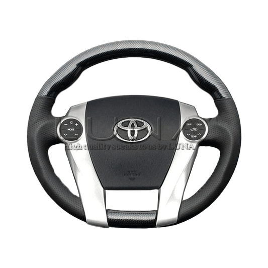 (ブラックカーボン調) 車種専用設計 高品質 ガングリップ ウッド×パンチング 本皮調 レザーステアリング アクア NHP10系