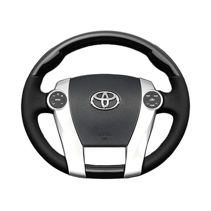 (ピアノブラック) 車種専用設計 高品質 ガングリップ ウッド×パンチング 本皮調 レザーステアリング アクア NHP10系