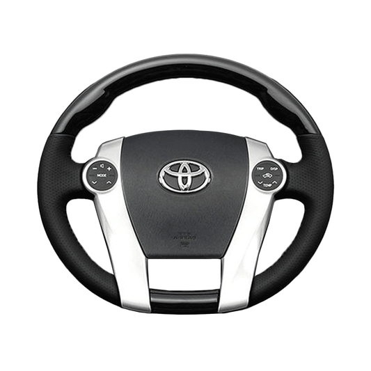 (ピアノブラック) 車種専用設計 高品質 ガングリップ ウッド×パンチング 本皮調 レザーステアリング アクア NHP10系