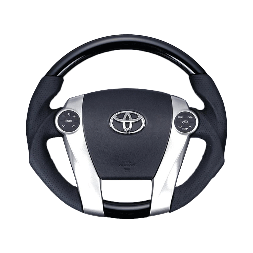 (黒木目) 車種専用設計 高品質 ガングリップ 本皮・本杢ステアリング アクア NHP10系