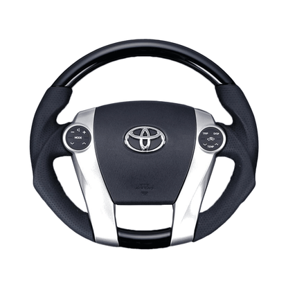 (黒木目) 車種専用設計 高品質 ガングリップ 本皮・本杢ステアリング アクア NHP10系