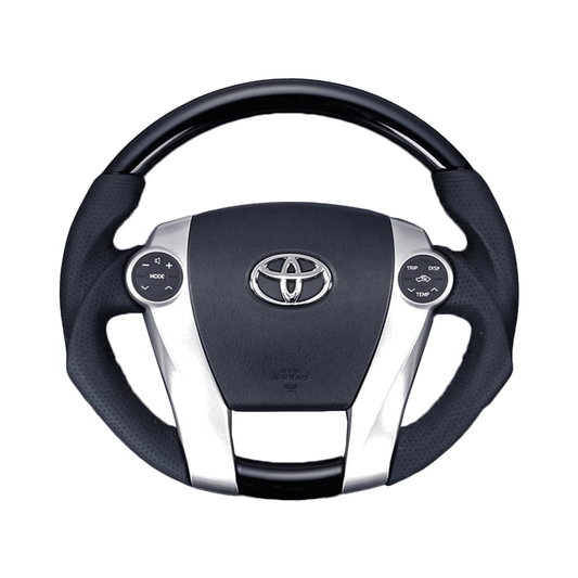 (黒木目) 車種専用設計 高品質 ガングリップ 本皮・本杢ステアリング アクア NHP10系