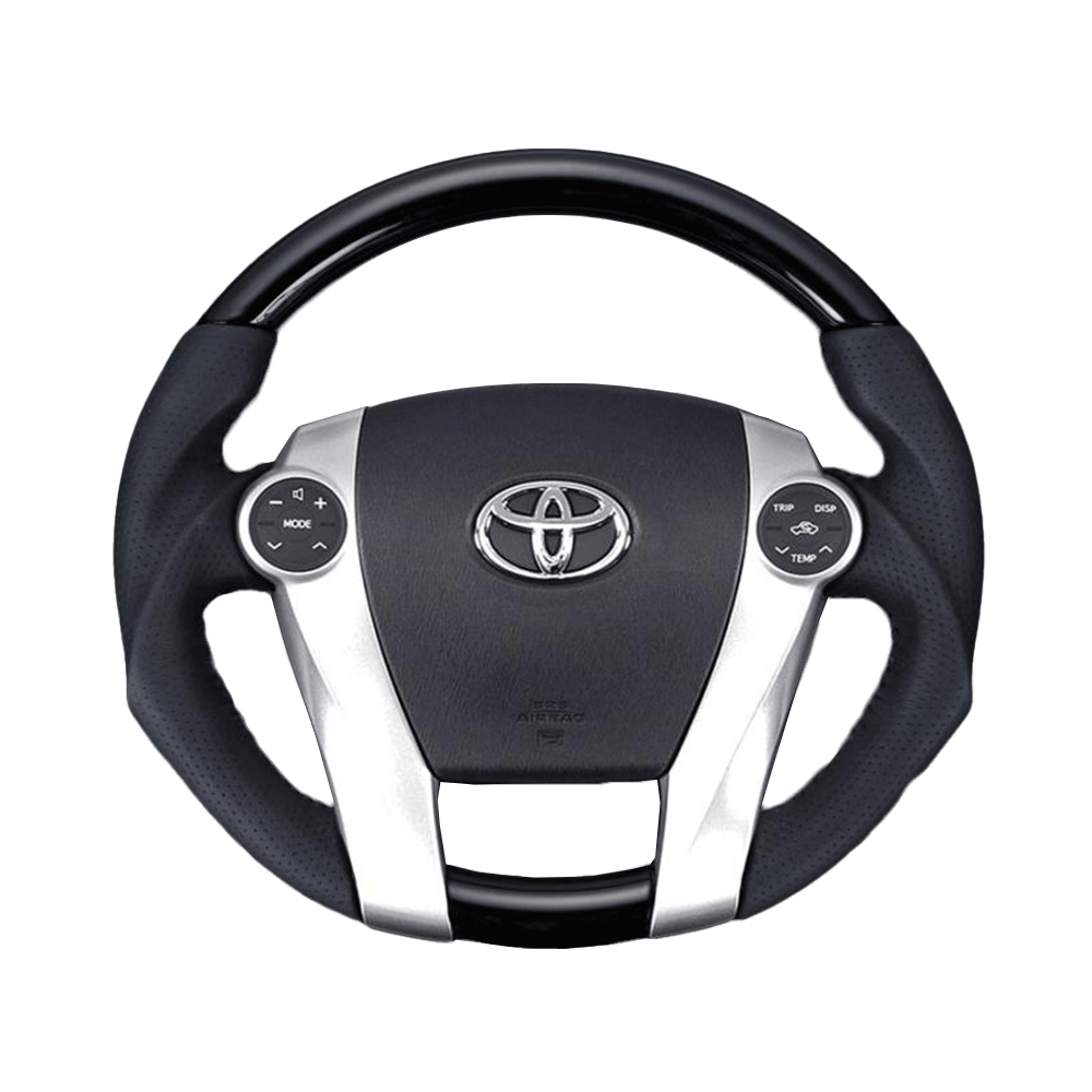 (ピアノブラック) 車種専用設計 高品質 ガングリップ 本皮・本杢ステアリング アクア NHP10系