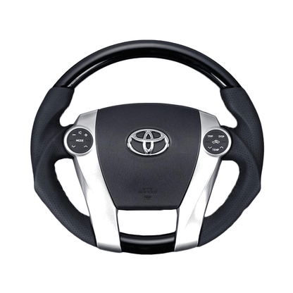 (ピアノブラック) 車種専用設計 高品質 ガングリップ 本皮・本杢ステアリング アクア NHP10系