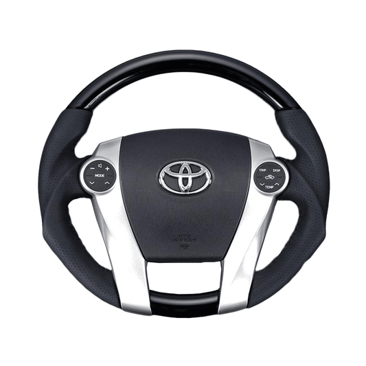 (ピアノブラック) 車種専用設計 高品質 ガングリップ 本皮・本杢ステアリング アクア NHP10系