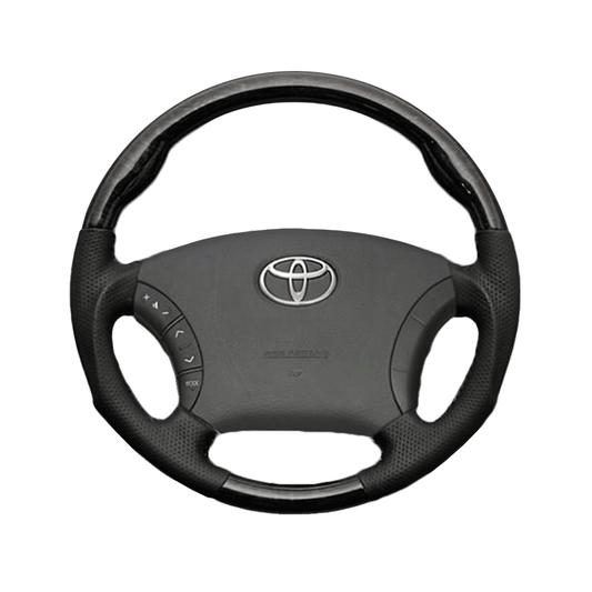 (マホガニー×ダークグレー) 車種専用設計 高品質 ガングリップ ウッド×パンチング 本皮調 レザーステアリング アルファード 10系