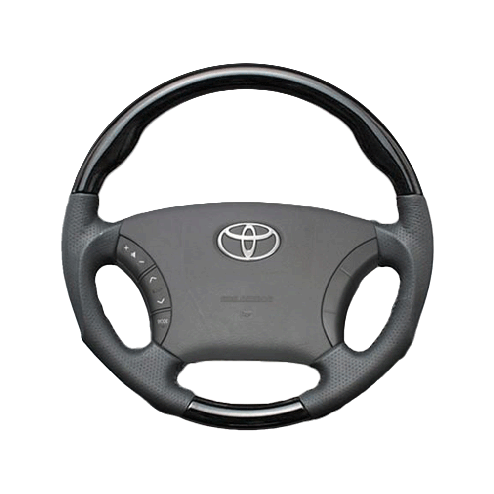 (ピアノブラック×ダークグレー) 車種専用設計 高品質 ガングリップ ウッド×パンチング 本皮調 レザーステアリング アルファード 10系